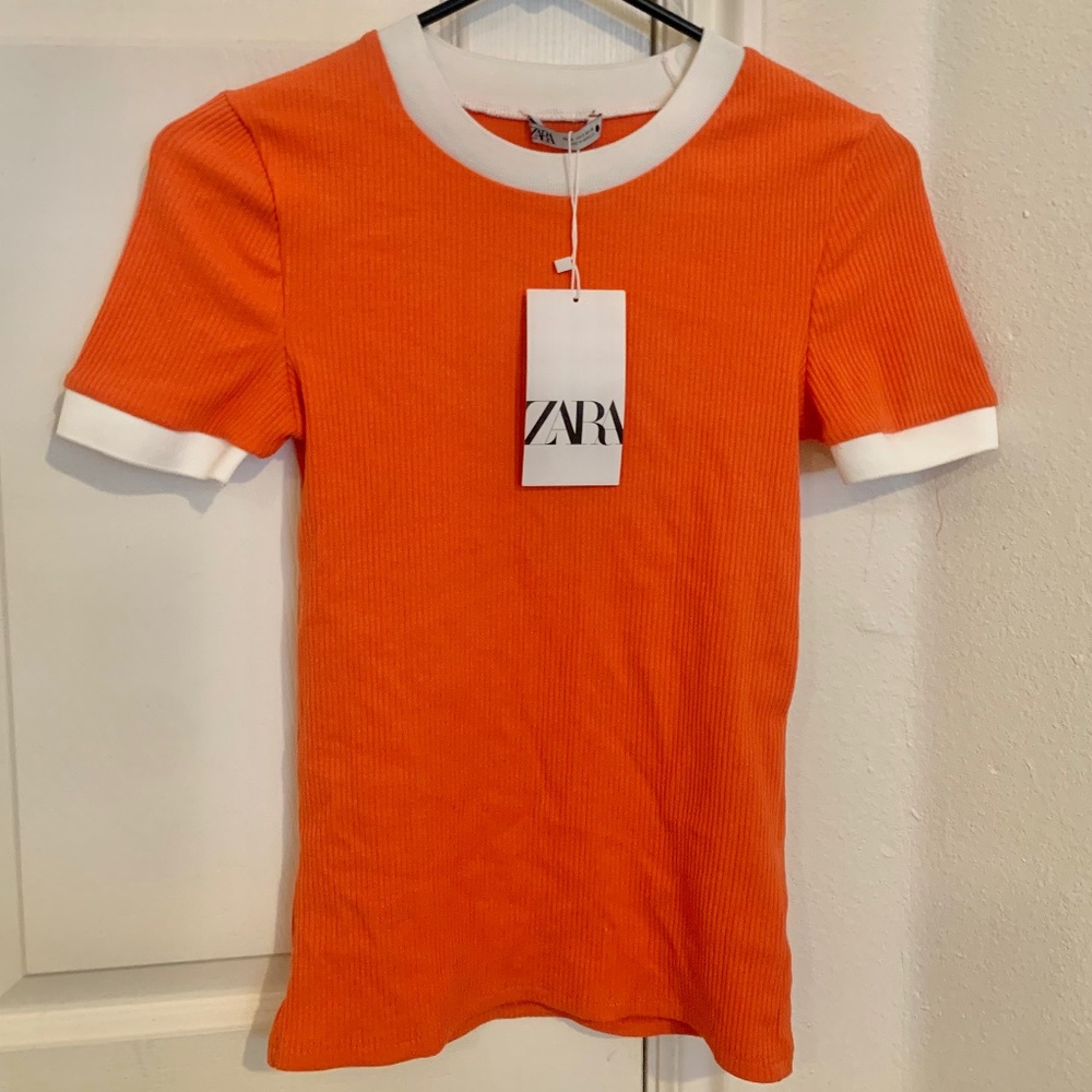 Zara orange ribbed tee